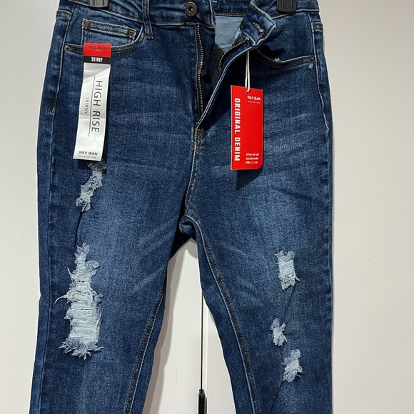 Wax Jean High-Rise Dark Blue Distressed Jeans - Picture 5 of 9